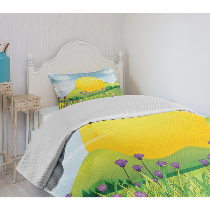 Mountains with Violets Bedspread Set