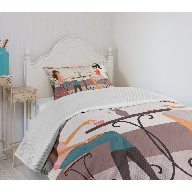 Women Having Coffee Bedspread Set