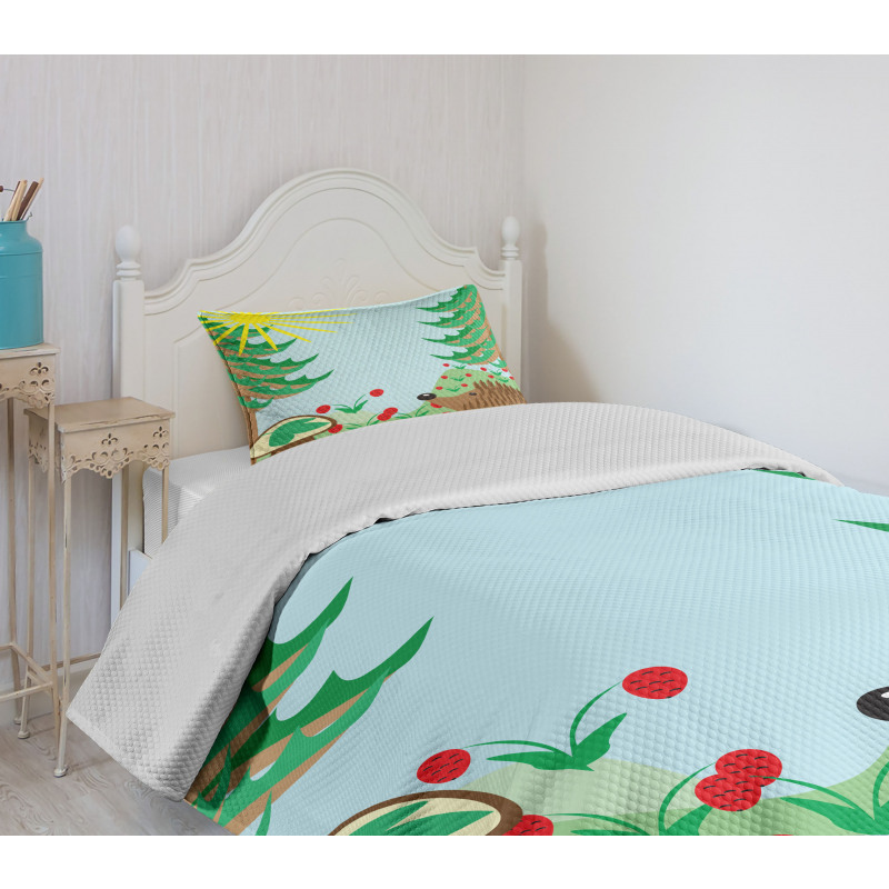 Rising Sun Above Trees Bedspread Set