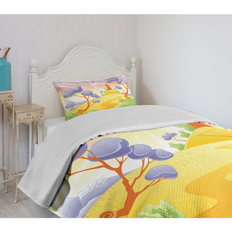 Cartoon Style Tower Bedspread Set