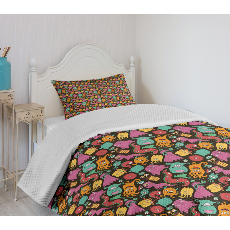 Colorful Monster Pattern Bedspread Set