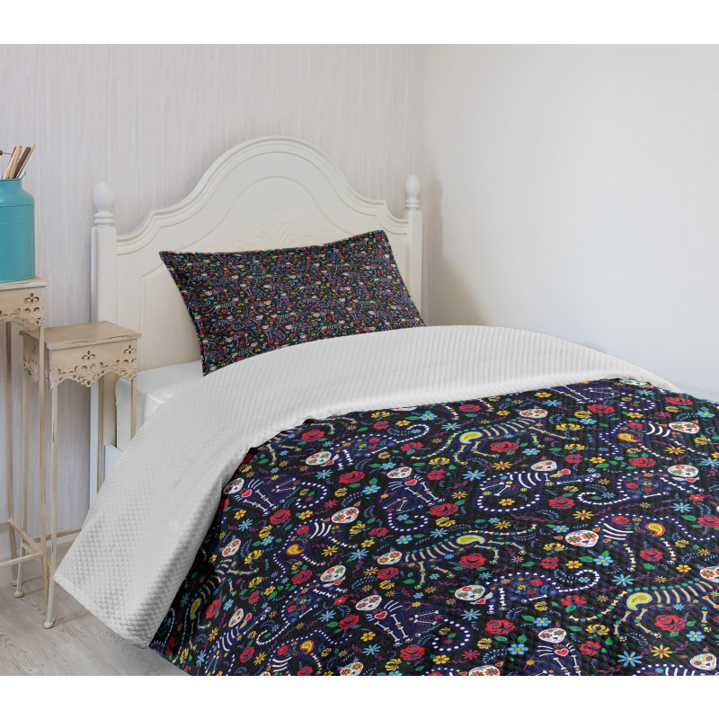 Skeleton Cats Bone Bedspread Set