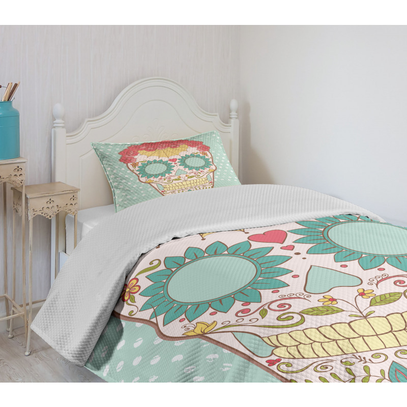 Floral Lady Skull Bedspread Set