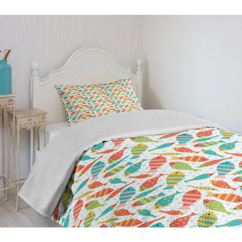 Colorful Fish Sea Bubbles Bedspread Set