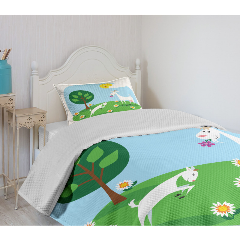 Baby Goat Playing Meadow Bedspread Set