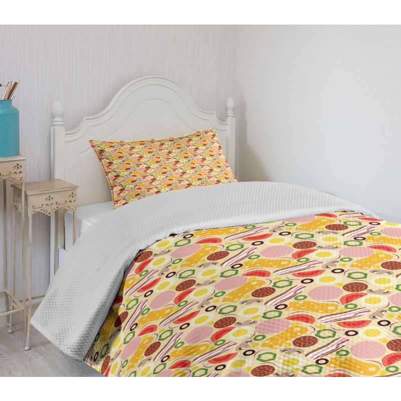 Graphic Pizza Toppings Bedspread Set