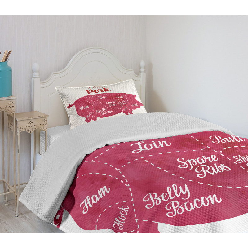 Cutting Pig Meat Diagram Bedspread Set