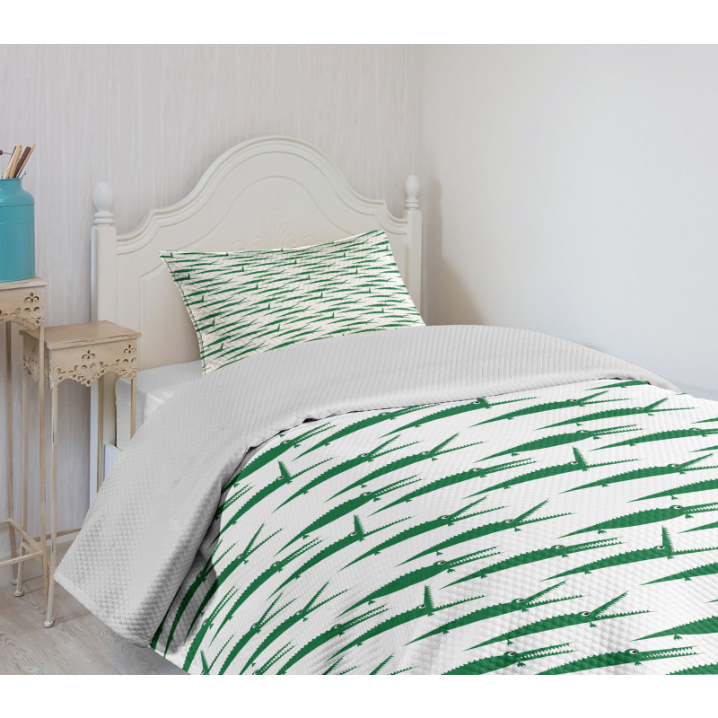 Funny Green Alligator Bedspread Set