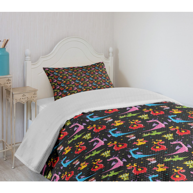 Colorful Stars on Black Bedspread Set