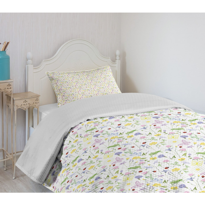 Butterfly and Flowers Bedspread Set