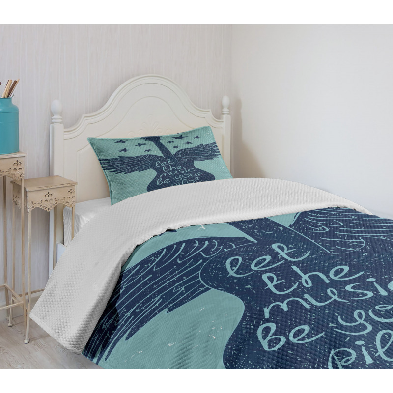 Guitar Wings Stars Words Bedspread Set