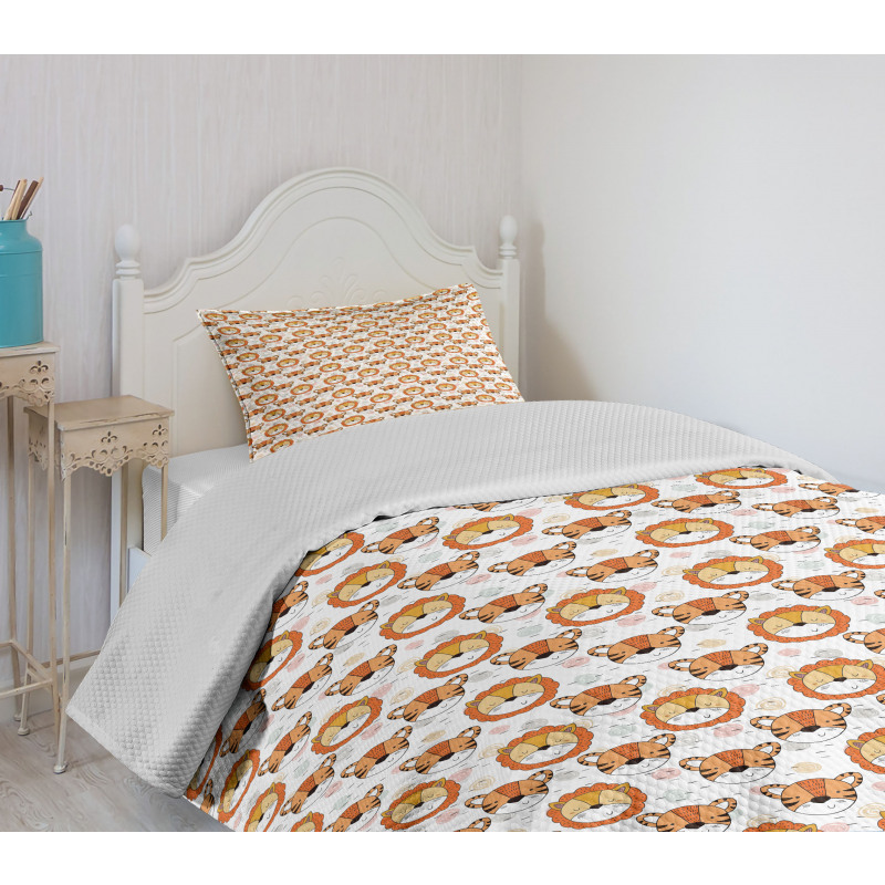 Tiger and Lion Heads Bedspread Set