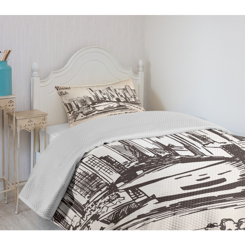 Miami Cityscape Sketch Bedspread Set