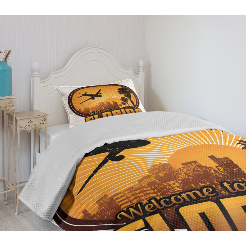 Travel Theme Old Stamp Bedspread Set