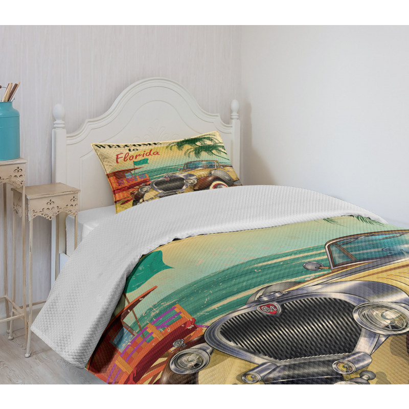 Old Beach Car Picture Bedspread Set