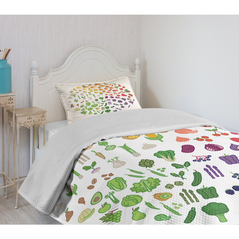 Colorful Food Circle Bedspread Set