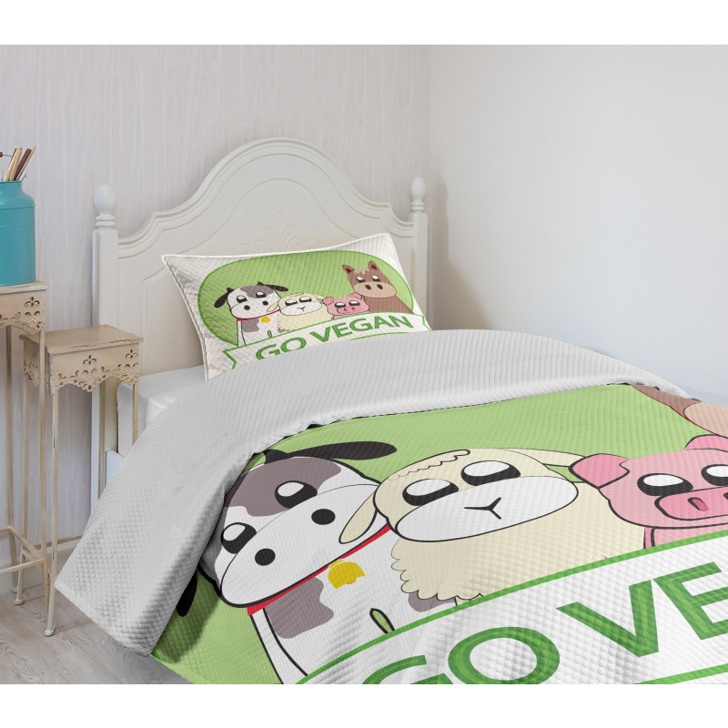 Go Vegan Slogan Animals Bedspread Set