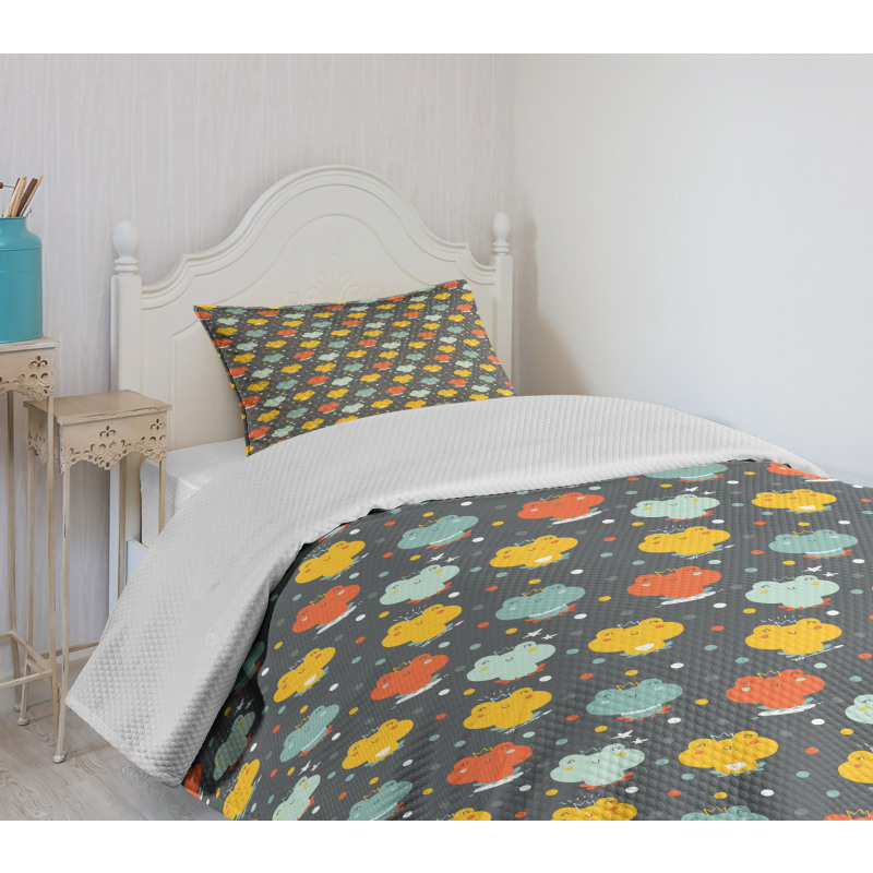 Cartoon Colorful Frogs Bedspread Set