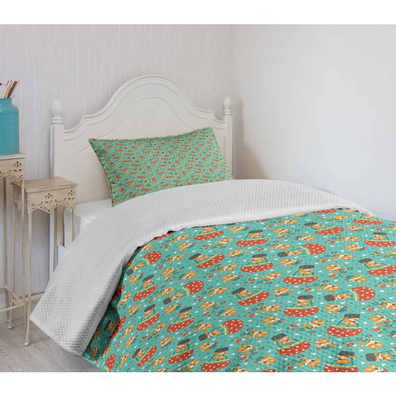 Fox and Hen Bicycle Bedspread Set