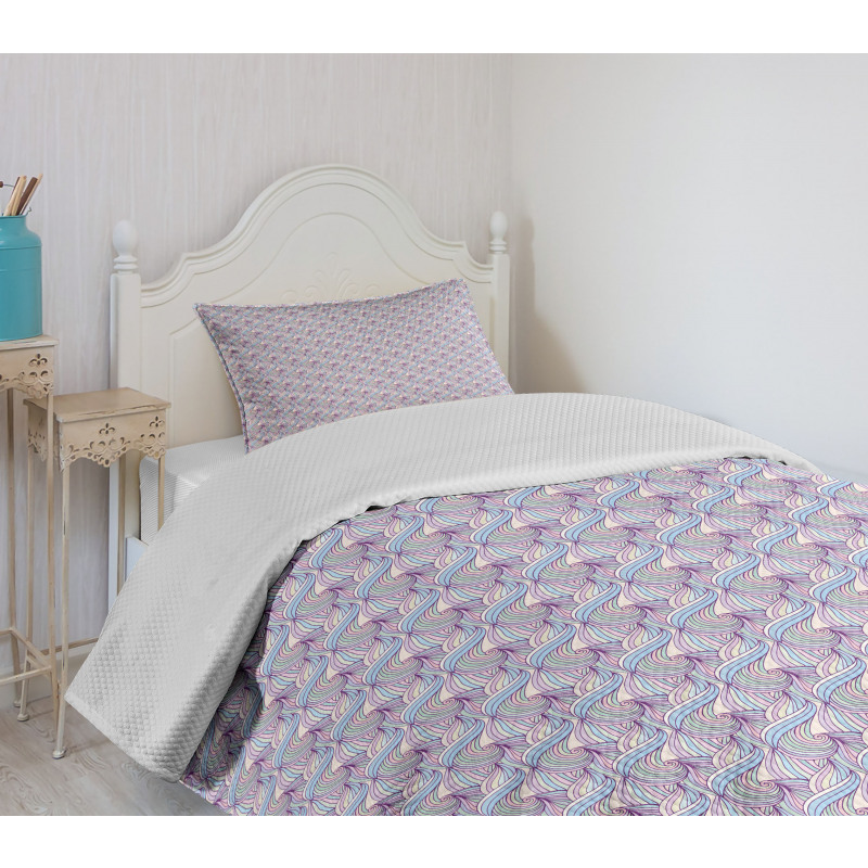 Pastel Tone Doodle Waves Bedspread Set