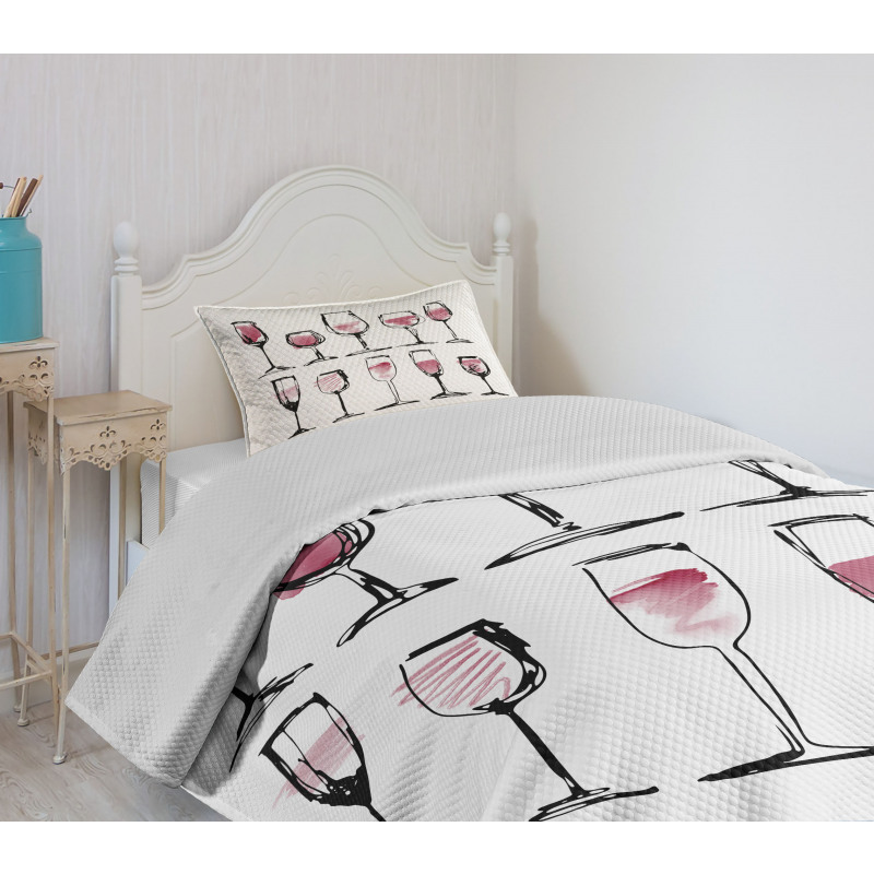 Sketch Wine Glasses Bedspread Set