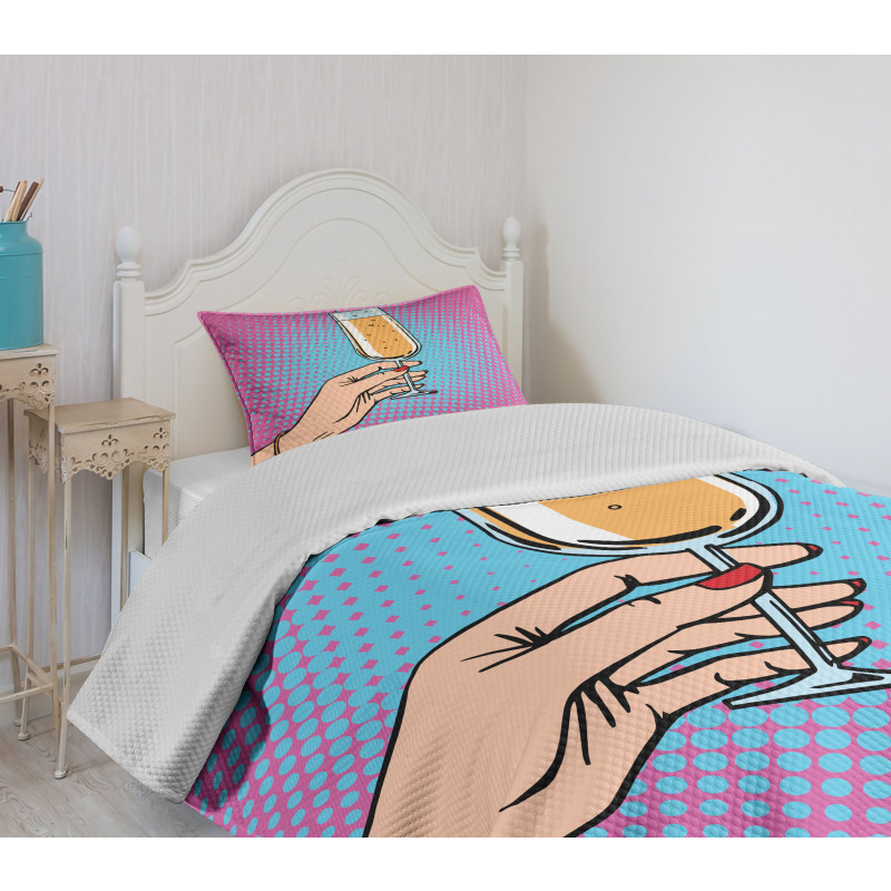 Pop Art Comic Champagne Bedspread Set