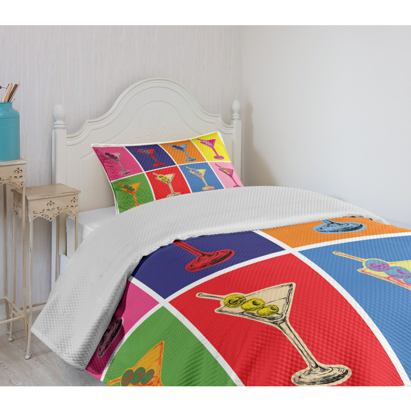 Colorful Martini Glass Bedspread Set