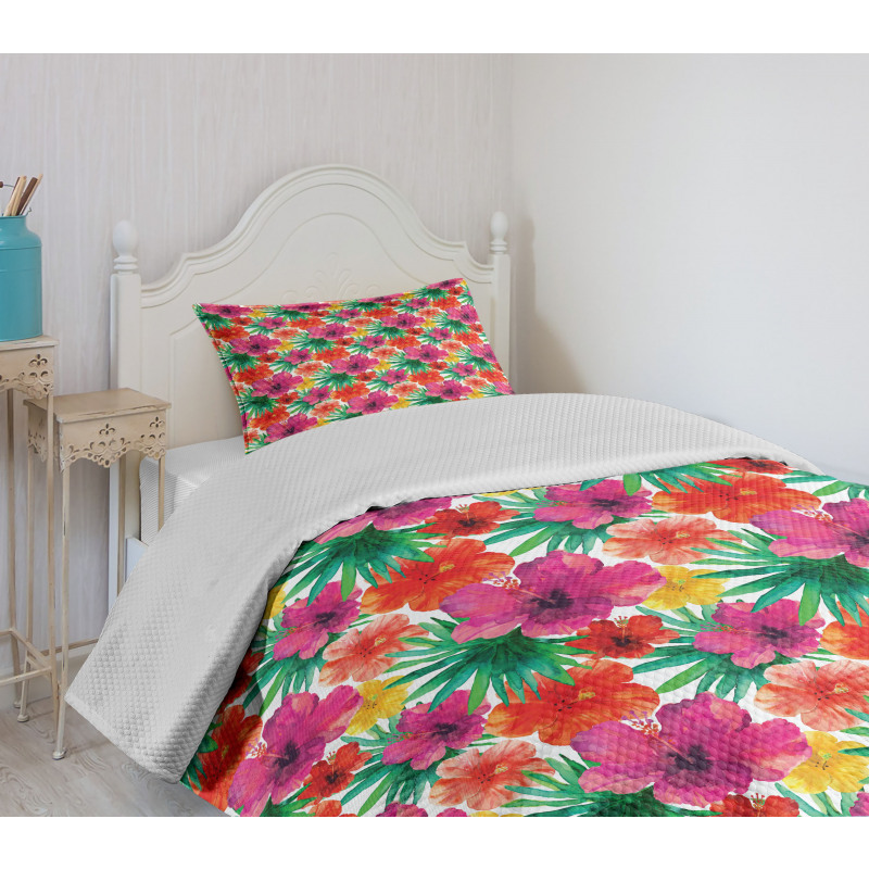Watercolor Hibiscus Bedspread Set