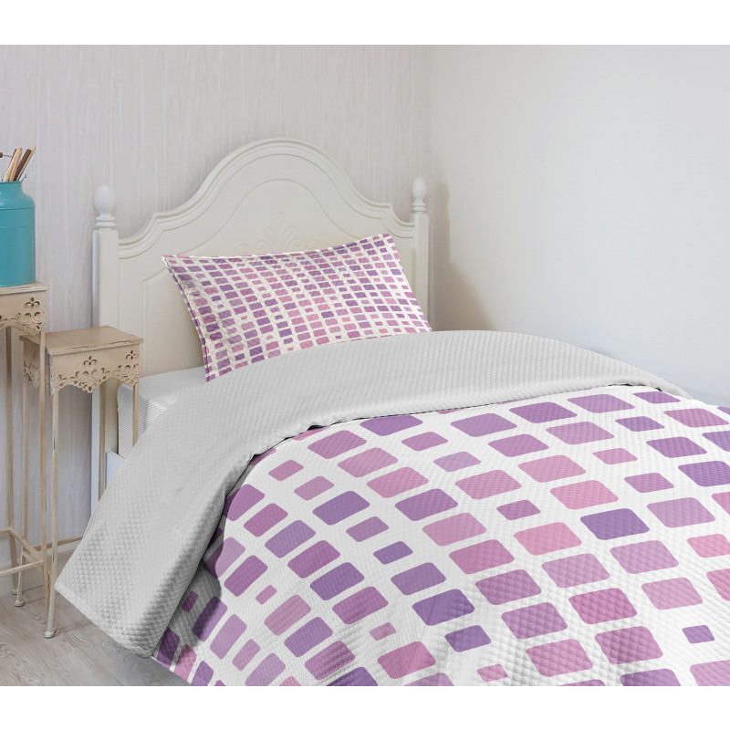 Random Ombre Square Tiles Bedspread Set