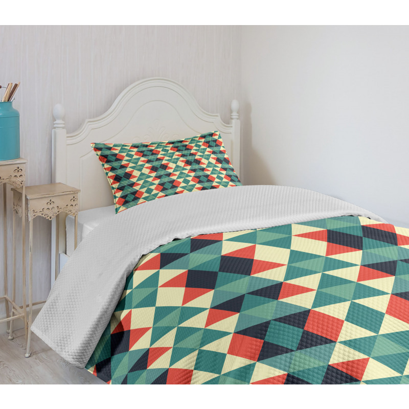 Colorful Grid Retro Style Bedspread Set