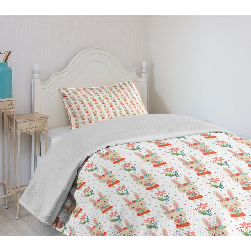 Baby Bunny Holding a Bouquet Bedspread Set