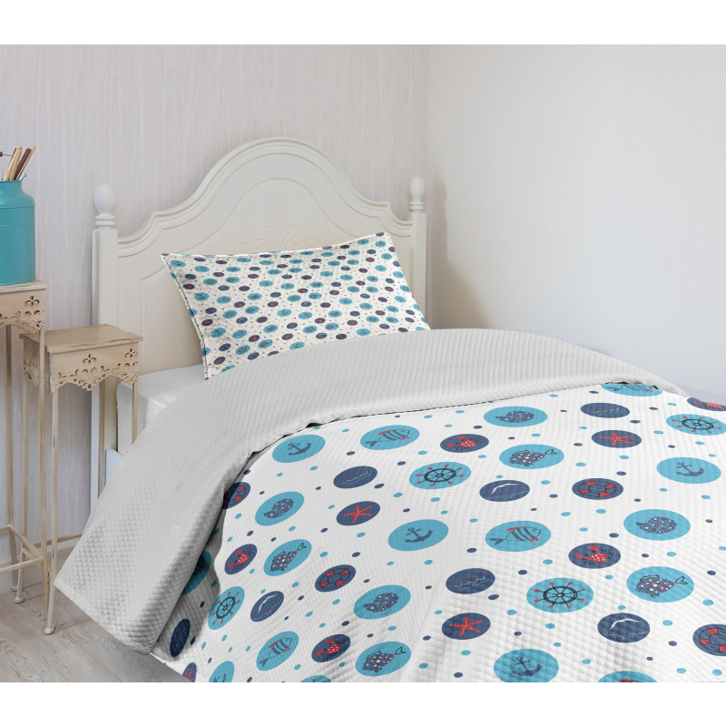 Fishes Anchor Waves Sea Bedspread Set