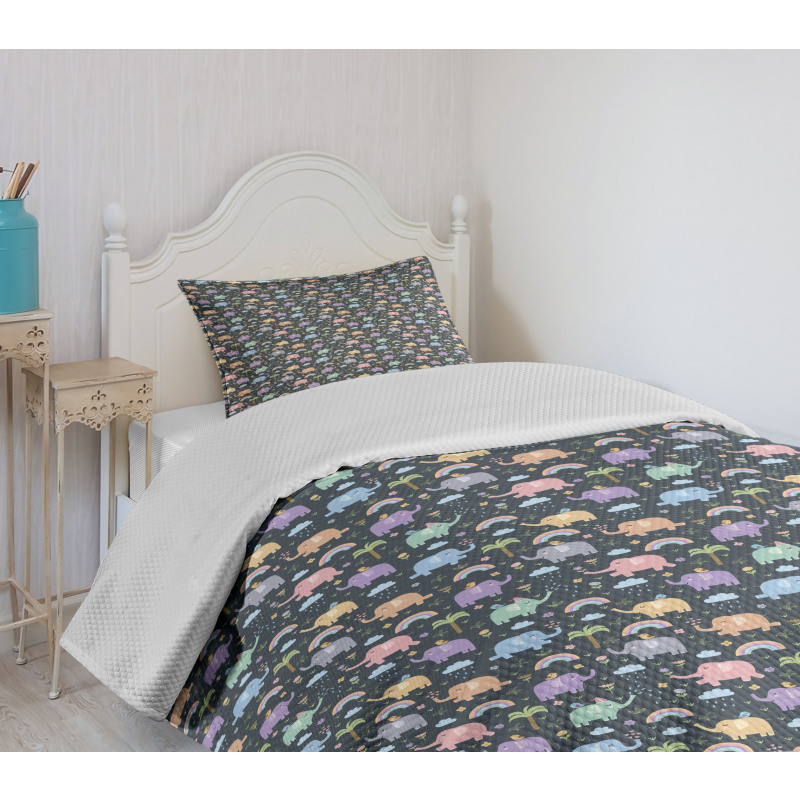 Colorful Elephants Birds Bedspread Set