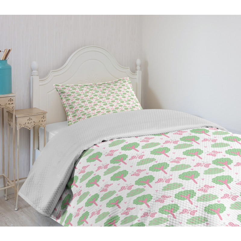 Trees Bushes Butterflies Bedspread Set