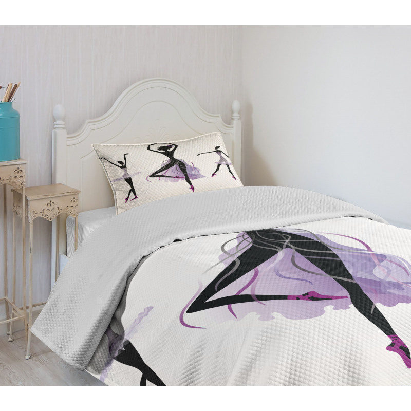 Ballerina Dancer Silhouettes Bedspread Set