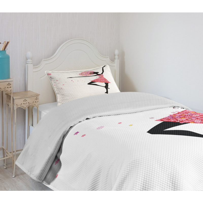 Floral Woman Dancing Bedspread Set