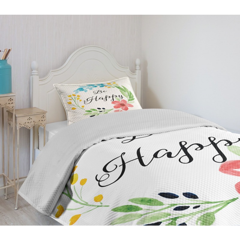 Watercolor Floral Wreath Bedspread Set