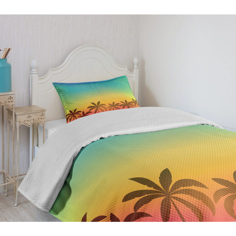 Palm Tree Tops on Island Bedspread Set