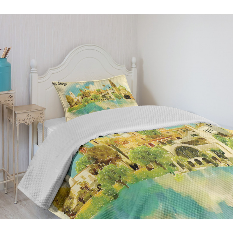 Panoramic USA Watercolor Bedspread Set