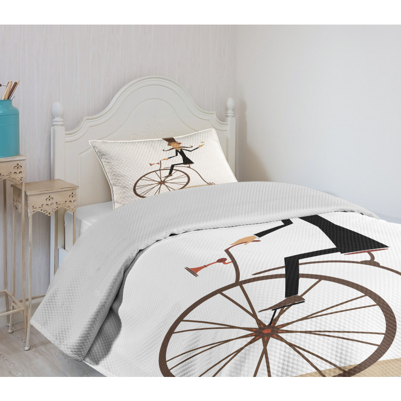 Gentleman Mustache Retro Bike Bedspread Set