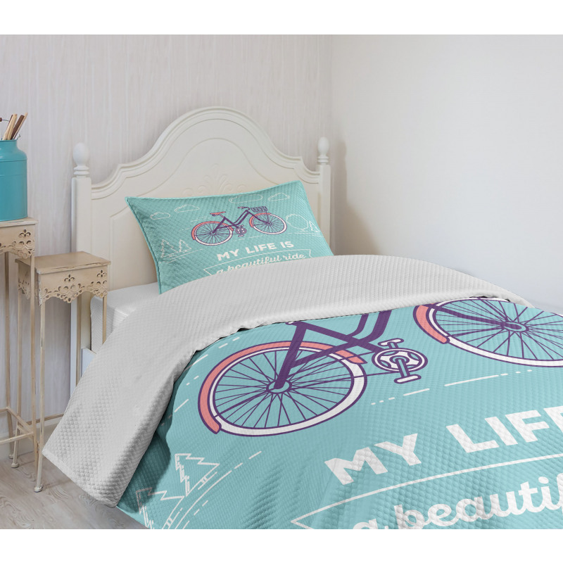 Retro Pastel Bike with Text Bedspread Set