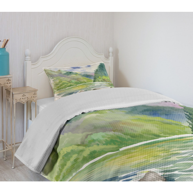 Summer River with Trees Bedspread Set