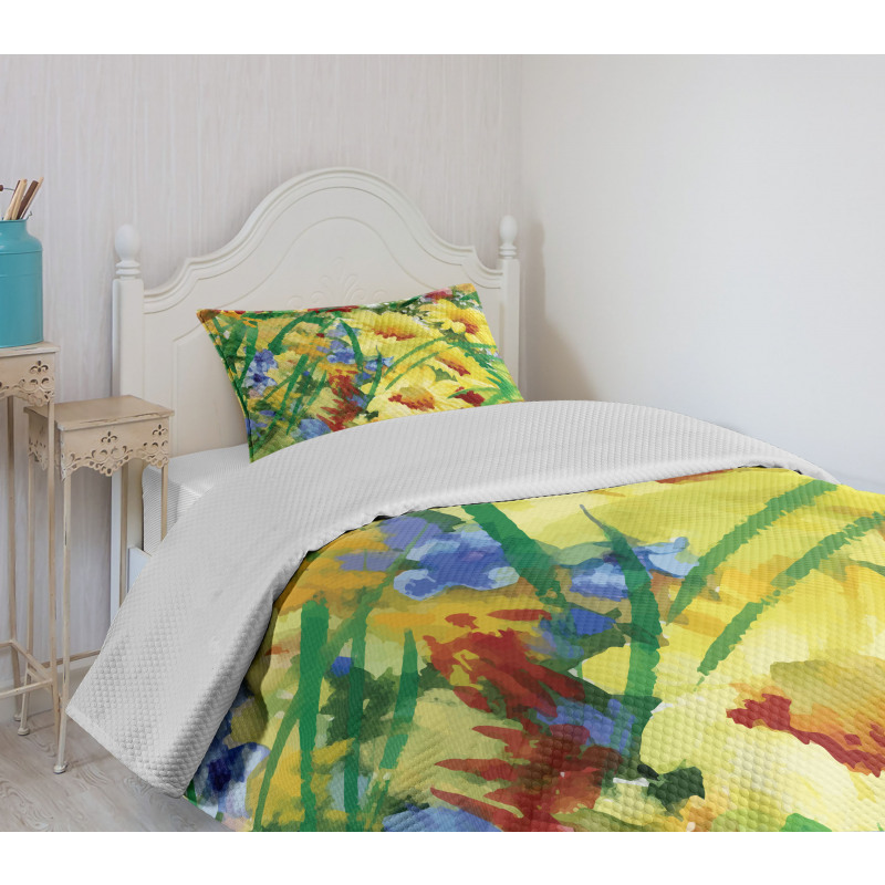 Watercolor Flower Field Bedspread Set