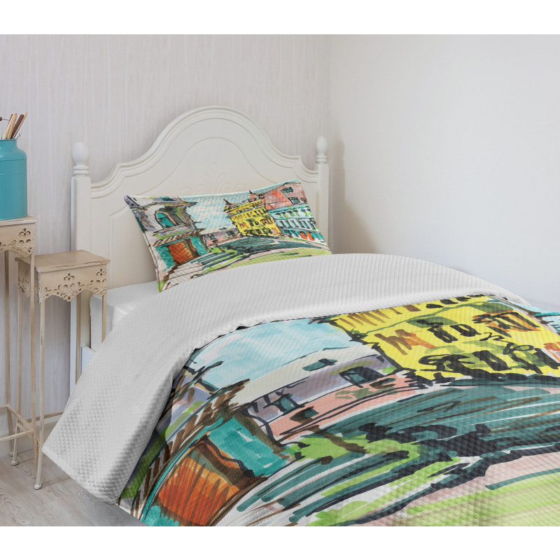 Watercolor Sketch City Bedspread Set