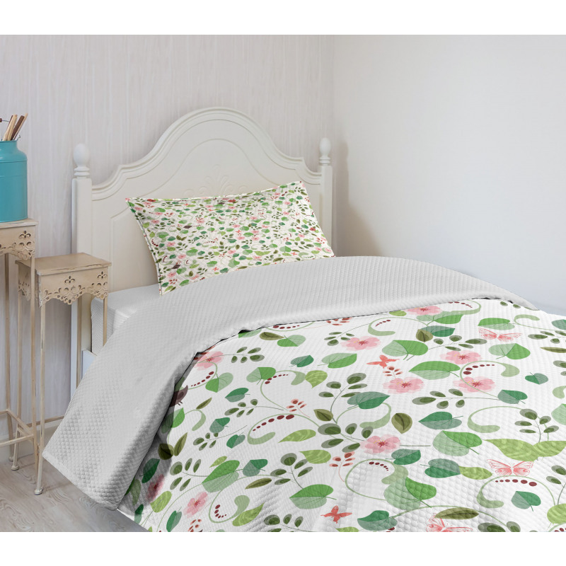 Birds Butterflies and Leaves Bedspread Set