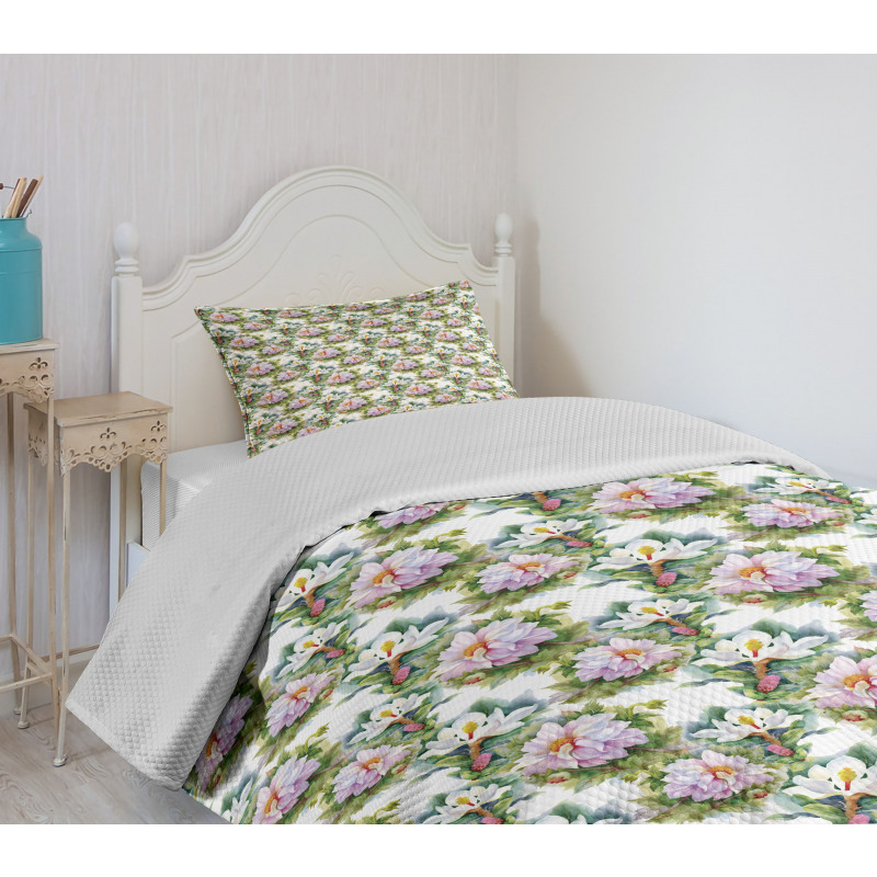 Aquarelle Art Swirly Leaves Bedspread Set