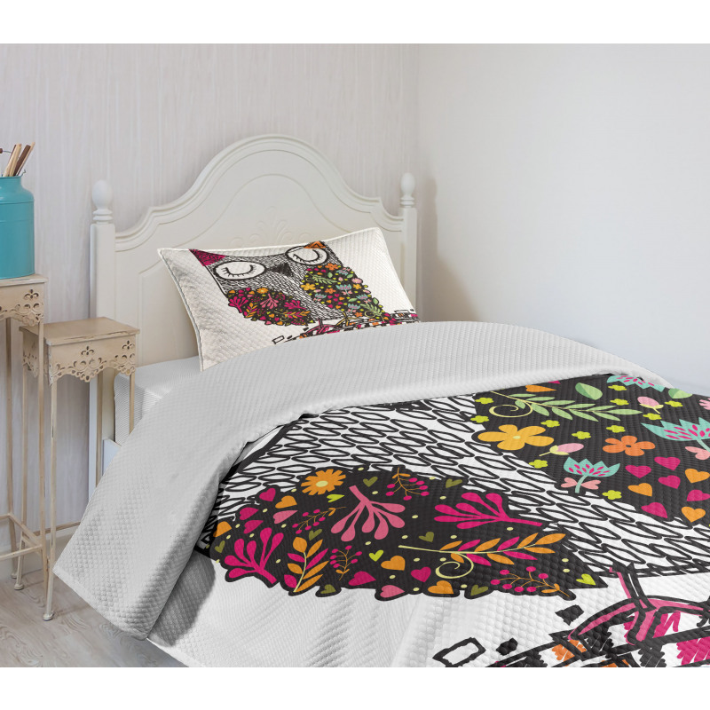 Childish Sketch Art of Bird Bedspread Set