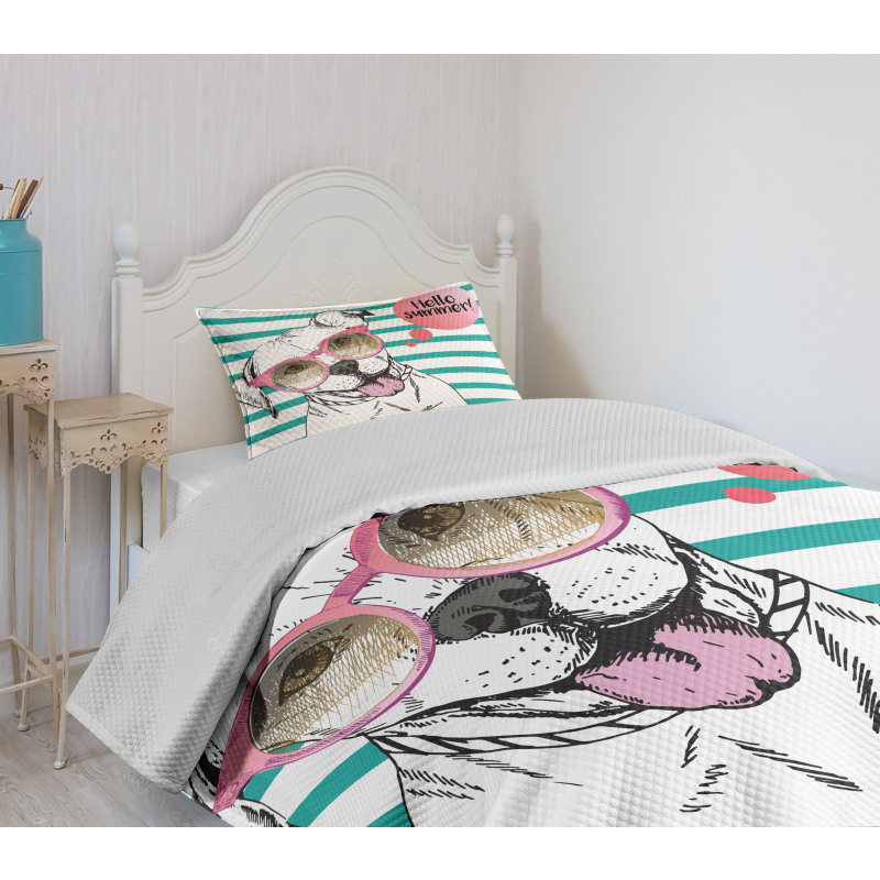 English Pitbull Sunglassess Bedspread Set