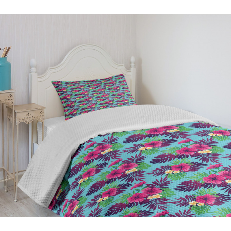 Forest Leaves on Aqua Shade Bedspread Set