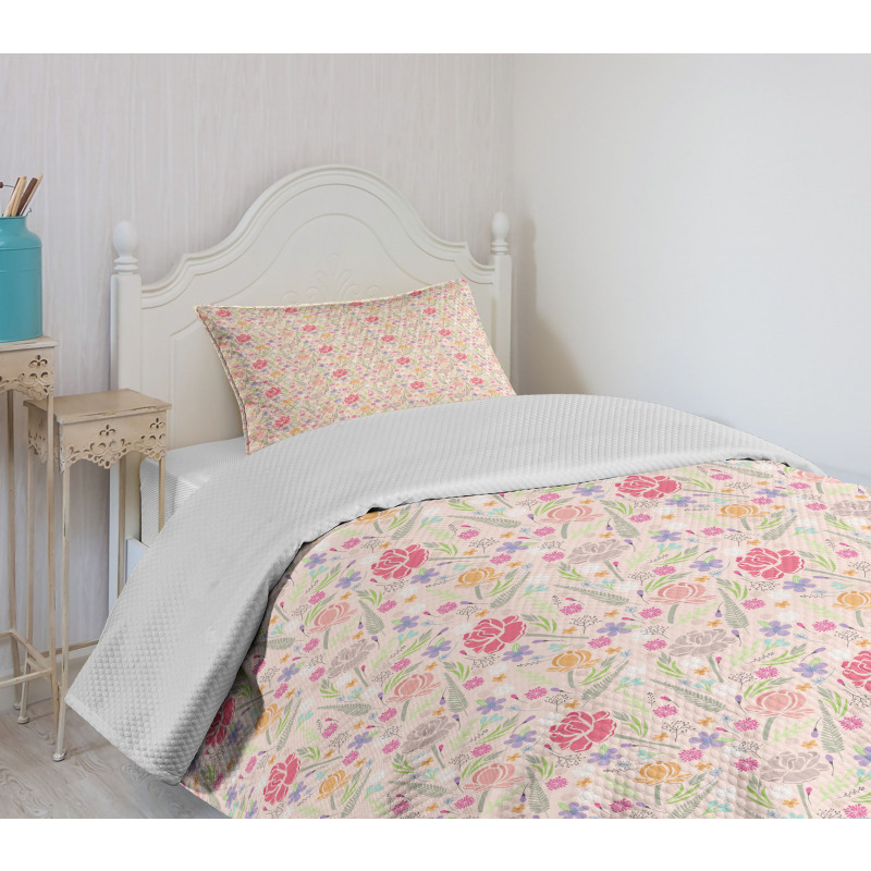 Delicate Spring Garden Peony Bedspread Set